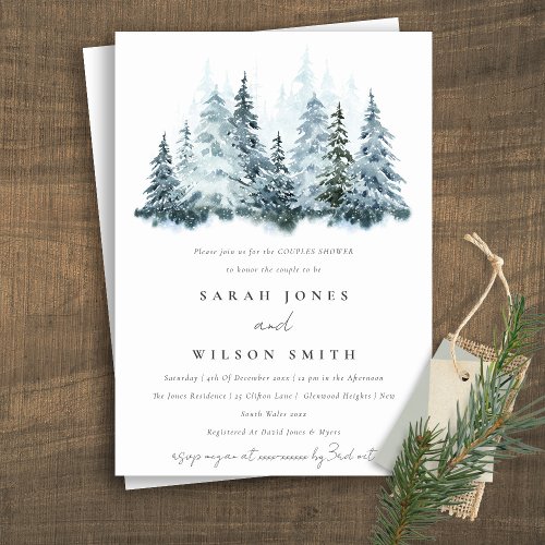 Watercolor Winter Forest Pine Couples Shower Invitation