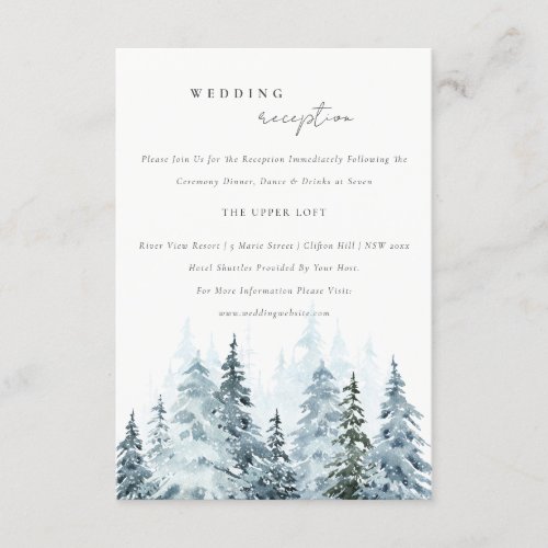 Watercolor Winter Forest Pine Wedding Reception Enclosure Card