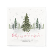 Watercolor Winter Forest Pink Baby Shower Napkins