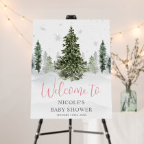 Watercolor Winter Forest Pink Baby Shower Welcome Foam Board