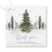 Watercolor Winter Forest Purple Baby Shower Favor Tags