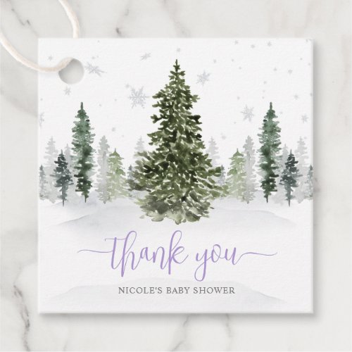 Watercolor Winter Forest Purple Baby Shower Favor Tags