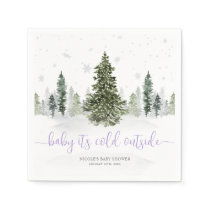 Watercolor Winter Forest Purple Baby Shower Napkins