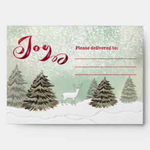 Watercolor Winter forest scene Joy Holiday Envelope
