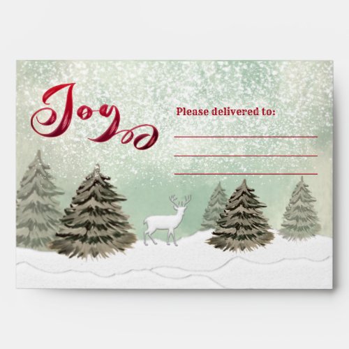 Watercolor Winter forest scene  Joy Holiday  Envelope