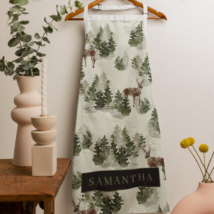 Watercolor Winter Forest Seamless Pattern Apron