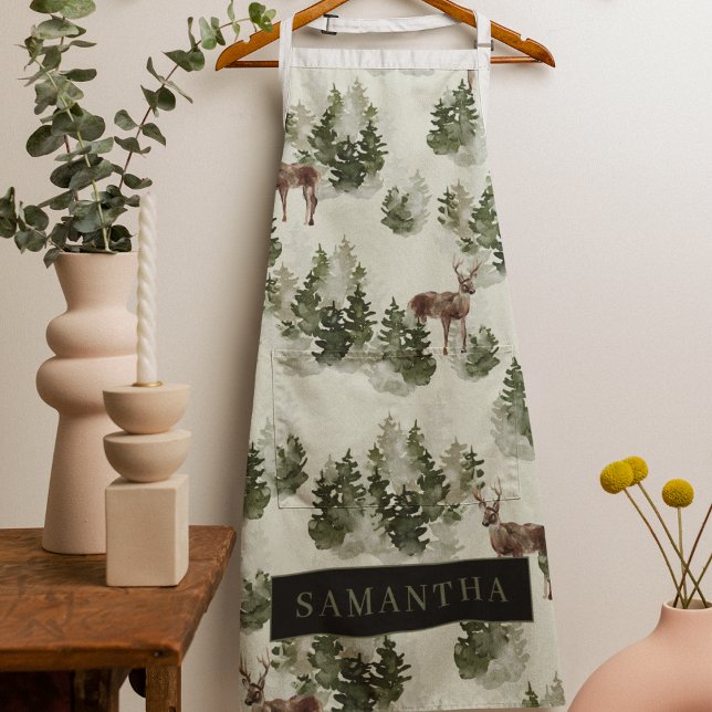 Watercolor Winter Forest Seamless Pattern Apron (Creator Uploaded)