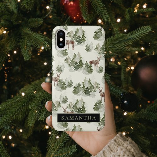 Watercolor Winter Forest Seamless Pattern iPhone XS Case