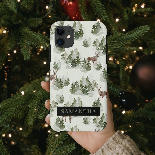 Watercolor Winter Forest Seamless Pattern iPhone 11 Case