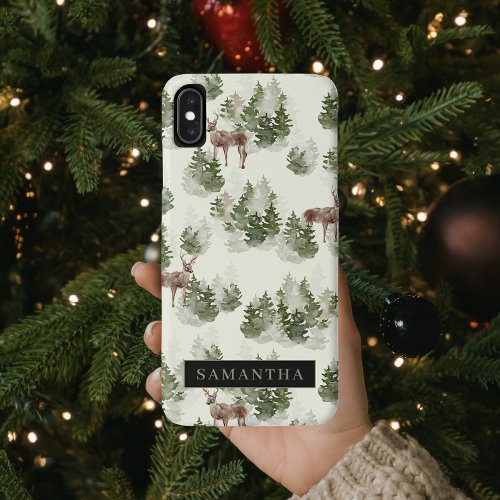 Watercolor Winter Forest Seamless Pattern iPhone XS Max Case