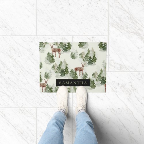 Watercolor Winter Forest Seamless Pattern Doormat