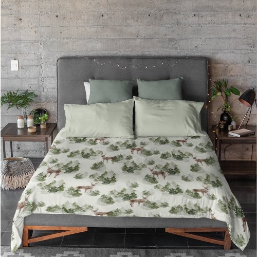 Watercolor Winter Forest Seamless Pattern Duvet Cover