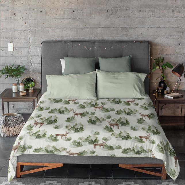 Watercolor Winter Forest Seamless Pattern Duvet Cover (Creator Uploaded)