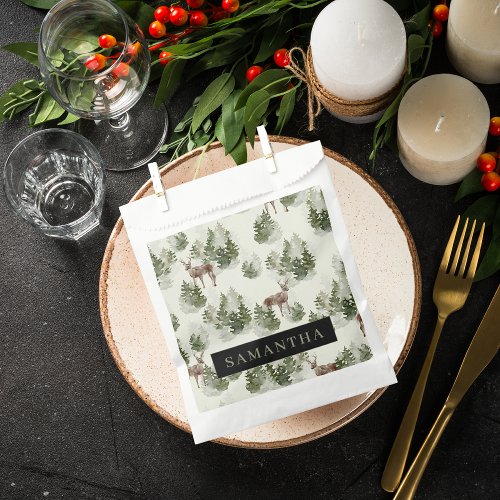 Watercolor Winter Forest Seamless Pattern Favor Bag