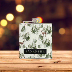 Watercolor Winter Forest Seamless Pattern Flask