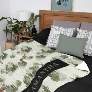 Watercolor Winter Forest Seamless Pattern Fleece Blanket