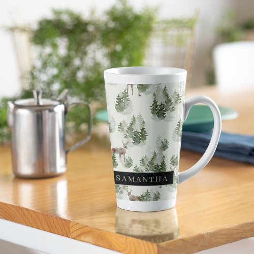 Watercolor Winter Forest Seamless Pattern Latte Mug