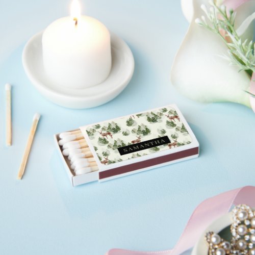 Watercolor Winter Forest Seamless Pattern Matchboxes