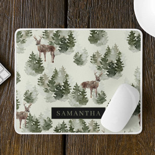 Watercolor Winter Forest Seamless Pattern Mouse Pad