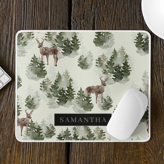 Watercolor Winter Forest Seamless Pattern Mouse Pad (Creator Uploaded)