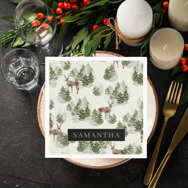 Watercolor Winter Forest Seamless Pattern Napkins (Creator Uploaded)