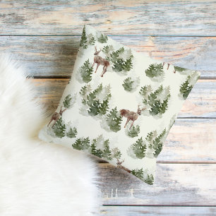 Watercolor Winter Forest Seamless Pattern Outdoor Pillow