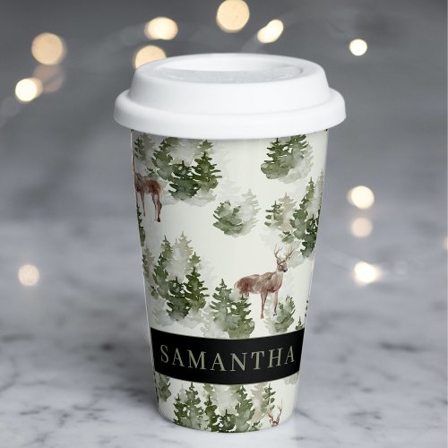 Watercolor Winter Forest Seamless Pattern Paper Cups