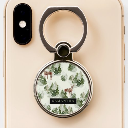 Watercolor Winter Forest Seamless Pattern Phone Ring Stand