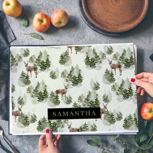 Watercolor Winter Forest Seamless Pattern Placemat