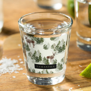Watercolor Winter Forest Seamless Pattern Shot Glass