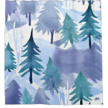 Watercolor Winter Forest Seamless Pattern