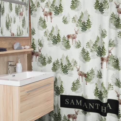 Watercolor Winter Forest Seamless Pattern Shower Curtain