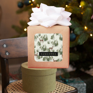 Watercolor Winter Forest Seamless Pattern Square Sticker