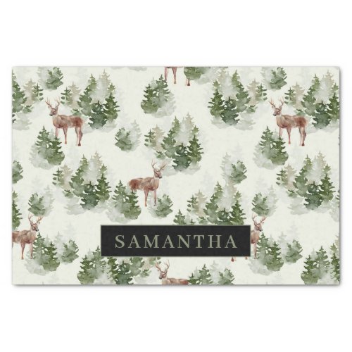 Watercolor Winter Forest Seamless Pattern Tissue Paper