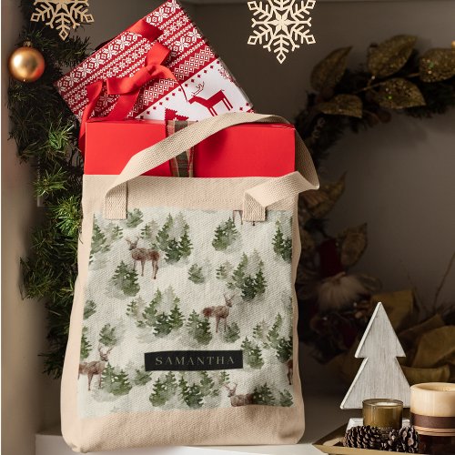 Watercolor Winter Forest Seamless Pattern Tote Bag