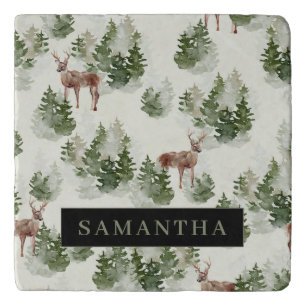 Watercolor Winter Forest Seamless Pattern Trivet