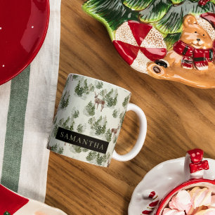 Watercolor Winter Forest Seamless Pattern Two-Tone Coffee Mug