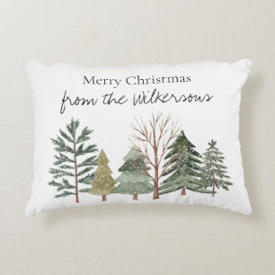 Watercolor Winter Forest Simple Trees Accent Pillow