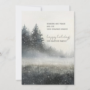 Watercolor Winter Forest Snow Flat Holiday Card