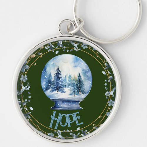 Watercolor Winter Forest Snowglobe with Your Name  Keychain