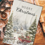 Watercolor Winter Forest Trees Merry Christmas  Kitchen Towel<br><div class="desc">Vintage watercolor Christmas trees in forest kitchen towel. Keep the text of 'Merry Christmas' as-is or edit.</div>