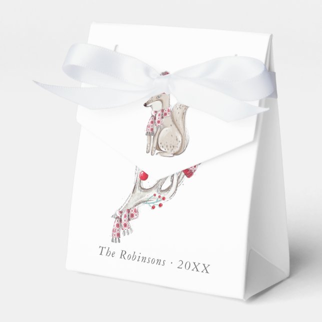 Watercolor Winter Fox Christmas Favor Boxes (Front Side)
