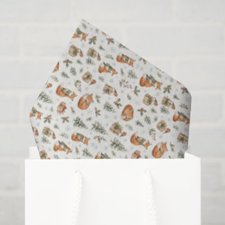 Watercolor Winter Fox Robin Woodland Christmas Tissue Paper