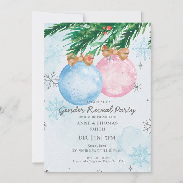 Watercolor Winter Gender Reveal Baby Shower Invitation (Front)