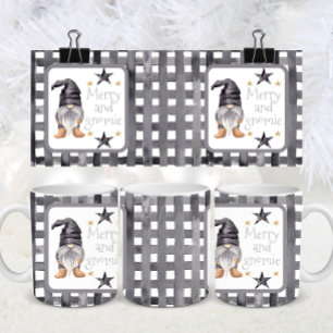 Watercolor Winter Gnome on Buffalo check Christmas Coffee Mug