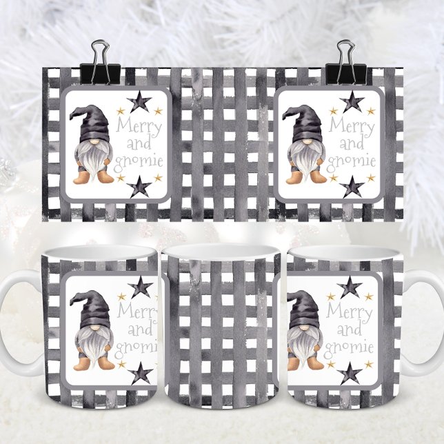 Watercolor Winter Gnome on Buffalo check Christmas Coffee Mug (Creator Uploaded)