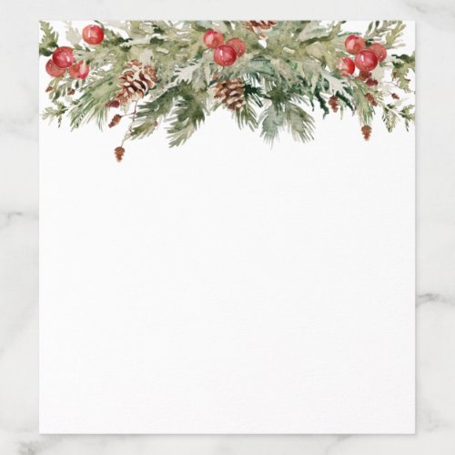 Watercolor Winter Green Pine Tree   Pine Cone Envelope Liner