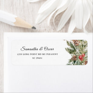 Watercolor Winter Green Pine Tree & Pine Cone Label