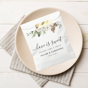 Watercolor Winter Green Pine Tree & White Flowers Favor Bag