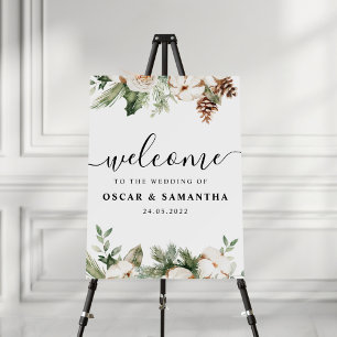 Watercolor Winter Green Pine Tree & White Flowers Foam Board